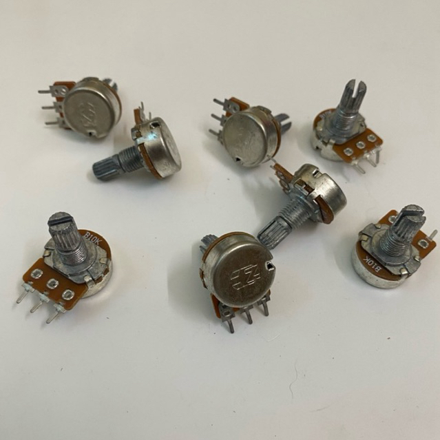 Chiết áp kép cho Amply, Bi , Không bi , Nấc giữa Loại đôi 10k/20/50k/100K Trục tròn cán hoa khế 6mm