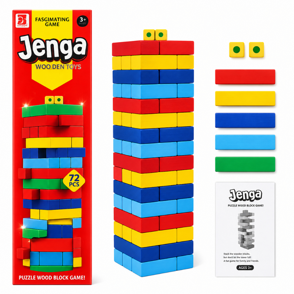 Bộ Rút Gỗ Jenga 72 Thanh Trò Chơi Trí Tuệ Cho Bé & Gia Đình Phát Triển Tư Duy Thông Minh