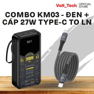Sạc Dự Phòng Kozmo KM03 - Chuẩn 3C Quốc Tế, 30.000mAh, Dung Lượng Thật, Sạc 3-4 Lần Cho IP 14Promax