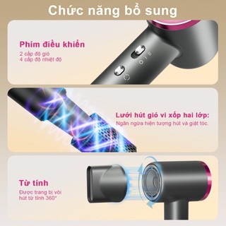 Máy sấy tóc ion âm, điều khiển gió nóng và lạnh, chăm sóc tóc nhanh chóng, 3 chế độ sấy, bao gồm đầu tạo kiểu, bảo hành