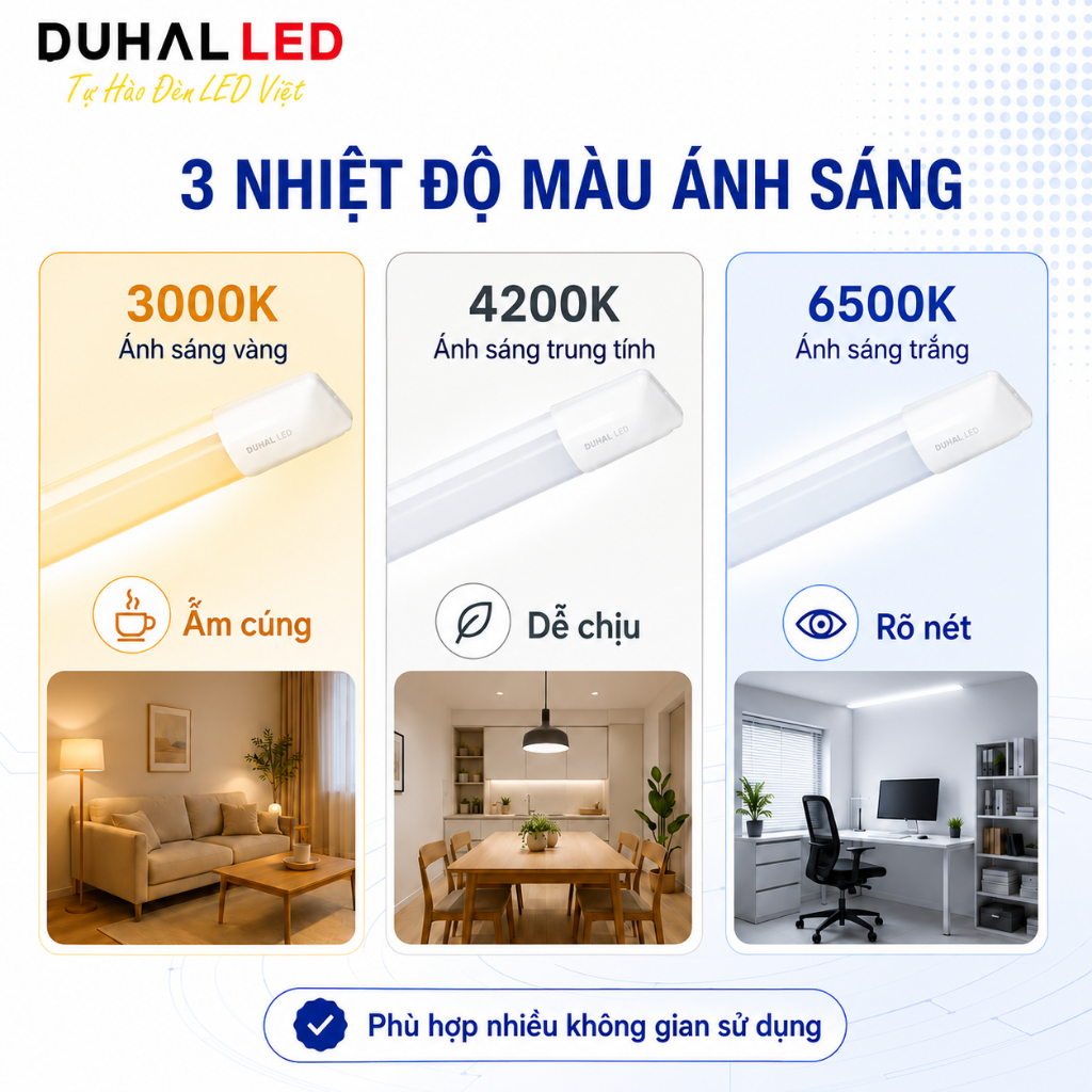 Đèn Led bán nguyệt DUHAL KDL 20W 40W dài 0,6m 1,2m Ánh sáng 3000K/6500K/4200K - Chính hãng