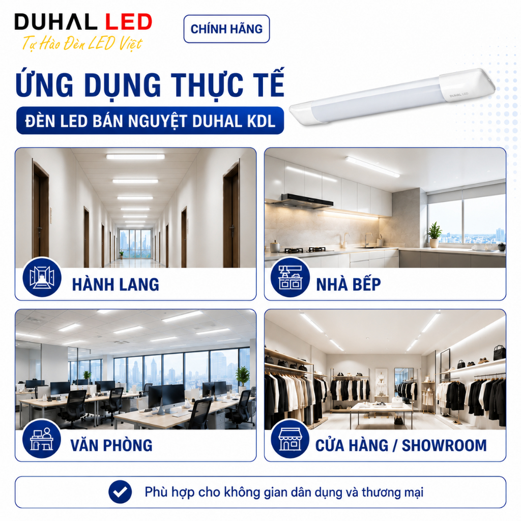 Đèn Led bán nguyệt DUHAL KDL 20W 40W dài 0,6m 1,2m Ánh sáng 3000K/6500K/4200K - Chính hãng