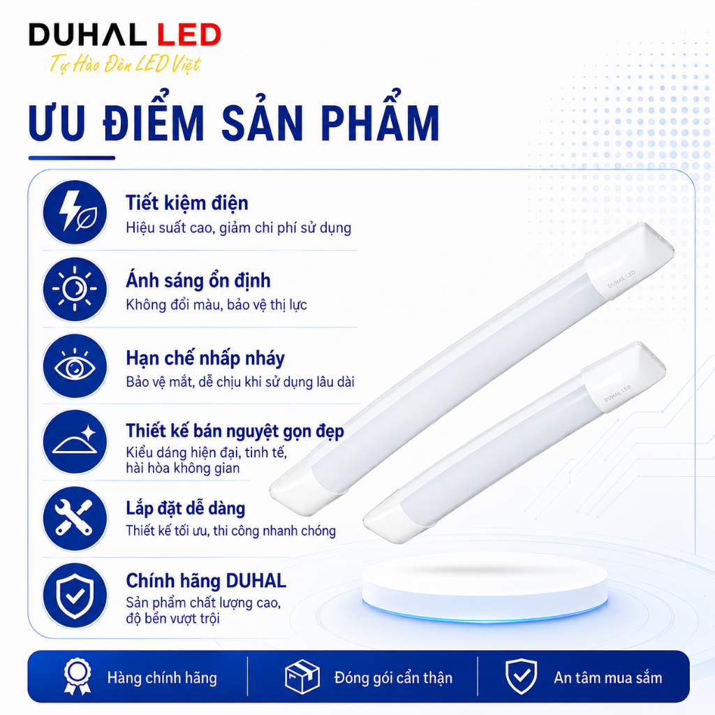 Đèn Led bán nguyệt DUHAL KDL 20W 40W dài 0,6m 1,2m Ánh sáng 3000K/6500K/4200K - Chính hãng