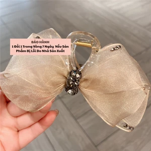 ẹp tóc càng cua cao cấp NV10 nơ voan kính organza xếp lớp đính cụm pha lê lấp lánh sang trọng kiểu dáng tiểu thư