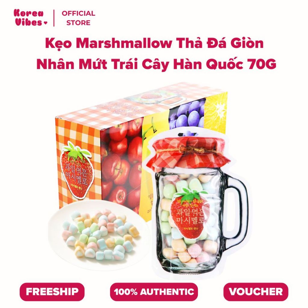 Kẹo Marshmallow Thả Đá Giòn Nhân Mứt Trái Cây Hàn Quốc 70G - Vị Ngọt Chua, Túi Zipper Tiện Lợi [DA15]