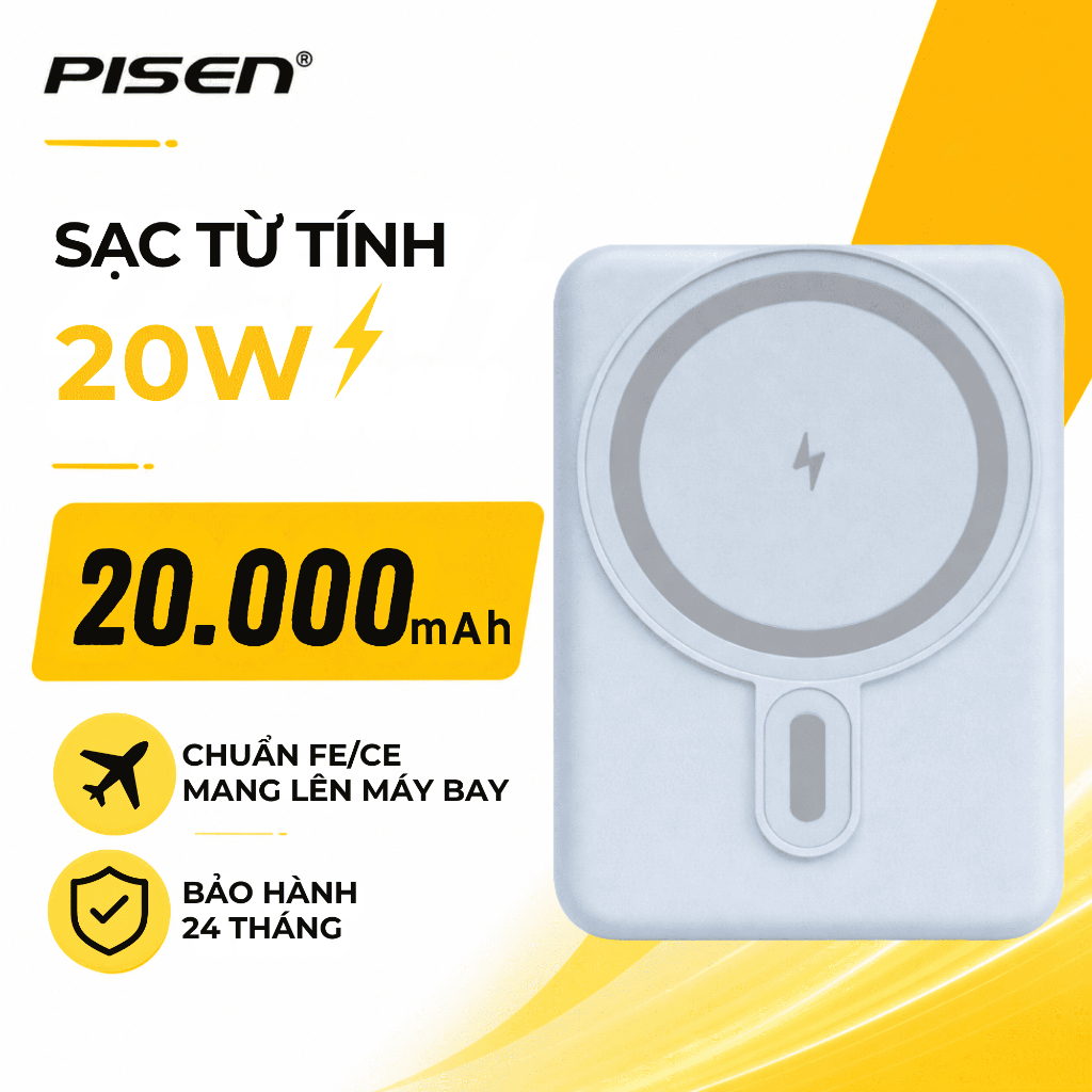 Sạc Dự Phòng PISEN PowerMag 20W 10000mAh Sạc Nhanh Không Dây 2in1 Pin Trâu Nhỏ Gọn Giá Đỡ LS-DY240