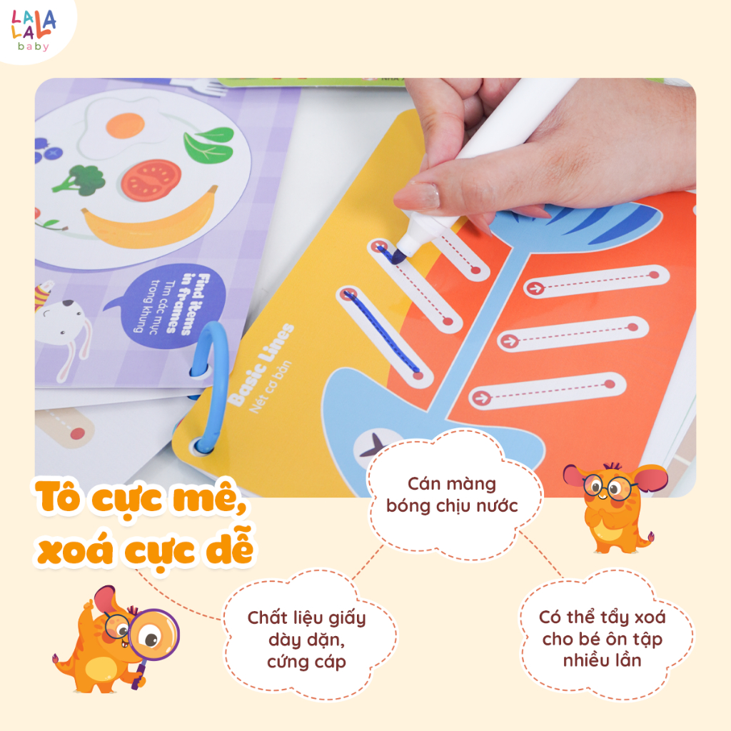 Sách tập viết tô xóa thông minh Lalala baby Đồ chơi tô xóa Lala Tracing hỗ trợ bé học tập