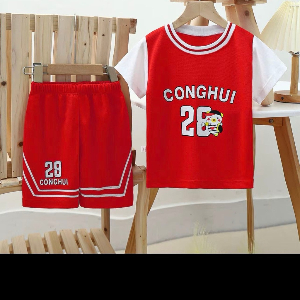 Bộ Thể Thao Trẻ Em CONGHUI 28 Áo Tay Ngắn Quần Short Chất Thun Mè Thoáng Mát Cho Bé Trai Bé Gái 8-40kg