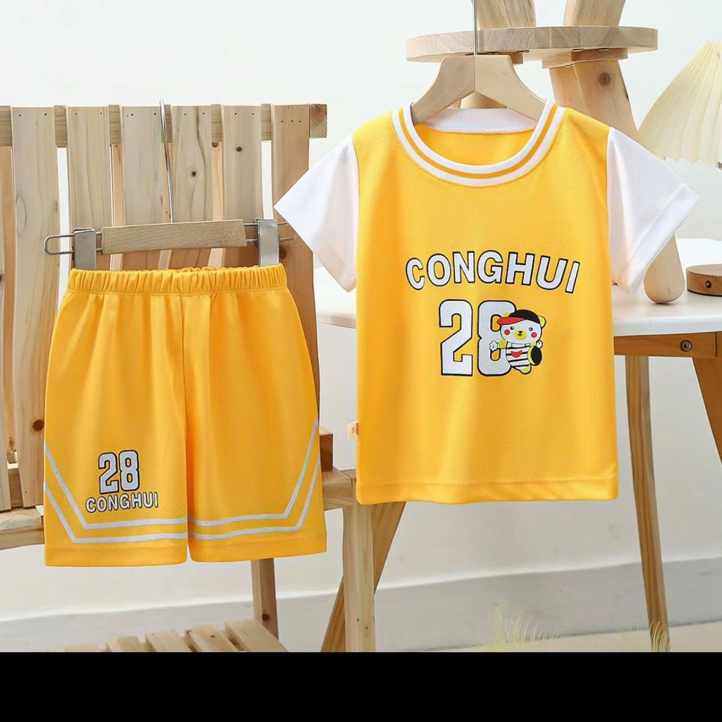 Bộ Thể Thao Trẻ Em CONGHUI 28 Áo Tay Ngắn Quần Short Chất Thun Mè Thoáng Mát Cho Bé Trai Bé Gái 8-40kg