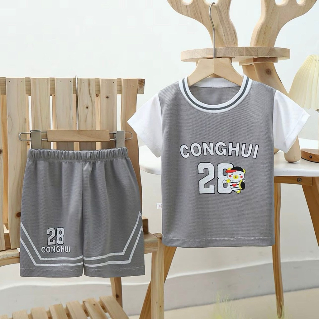 Bộ Thể Thao Trẻ Em CONGHUI 28 Áo Tay Ngắn Quần Short Chất Thun Mè Thoáng Mát Cho Bé Trai Bé Gái 8-40kg