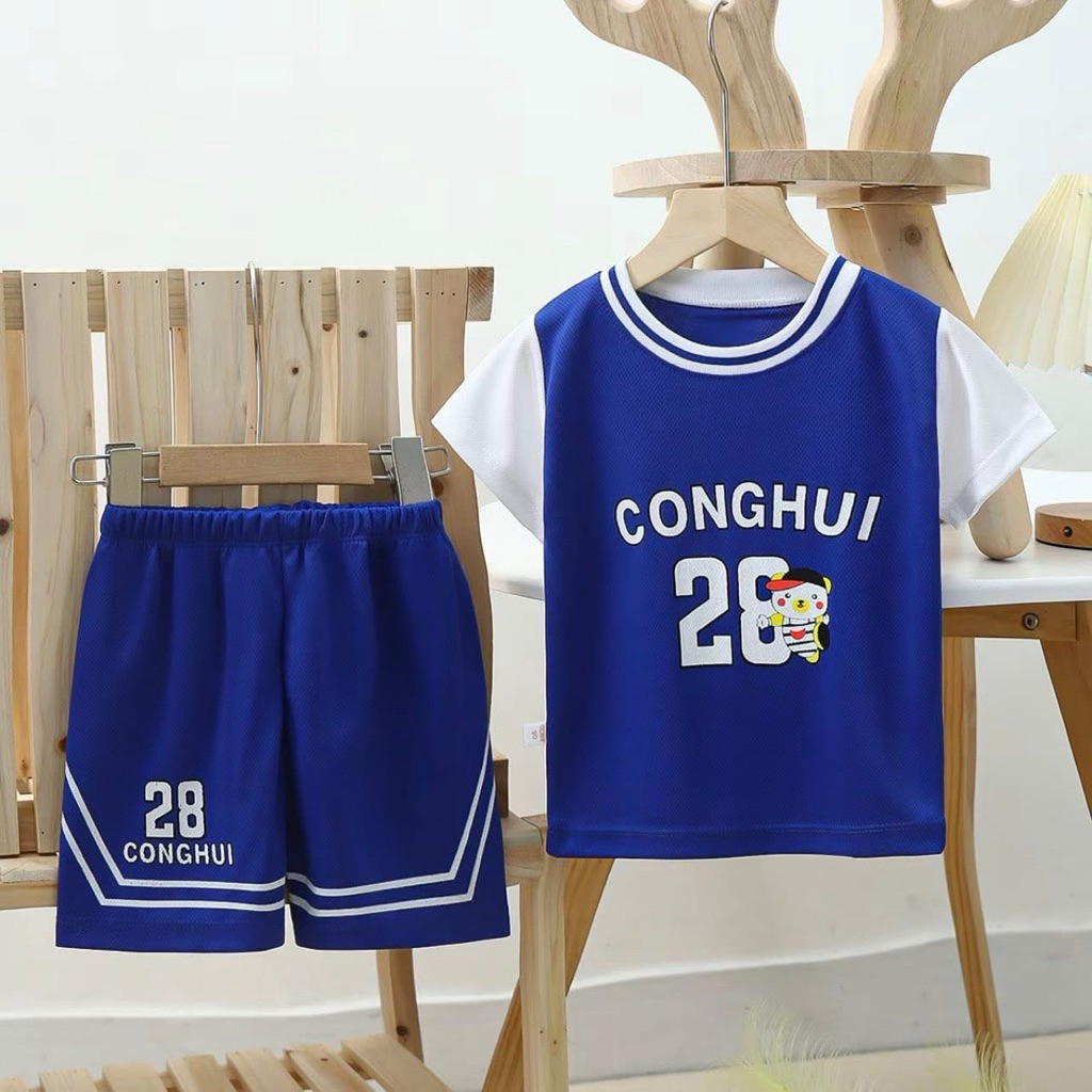 Bộ Thể Thao Trẻ Em CONGHUI 28 Áo Tay Ngắn Quần Short Chất Thun Mè Thoáng Mát Cho Bé Trai Bé Gái 8-40kg