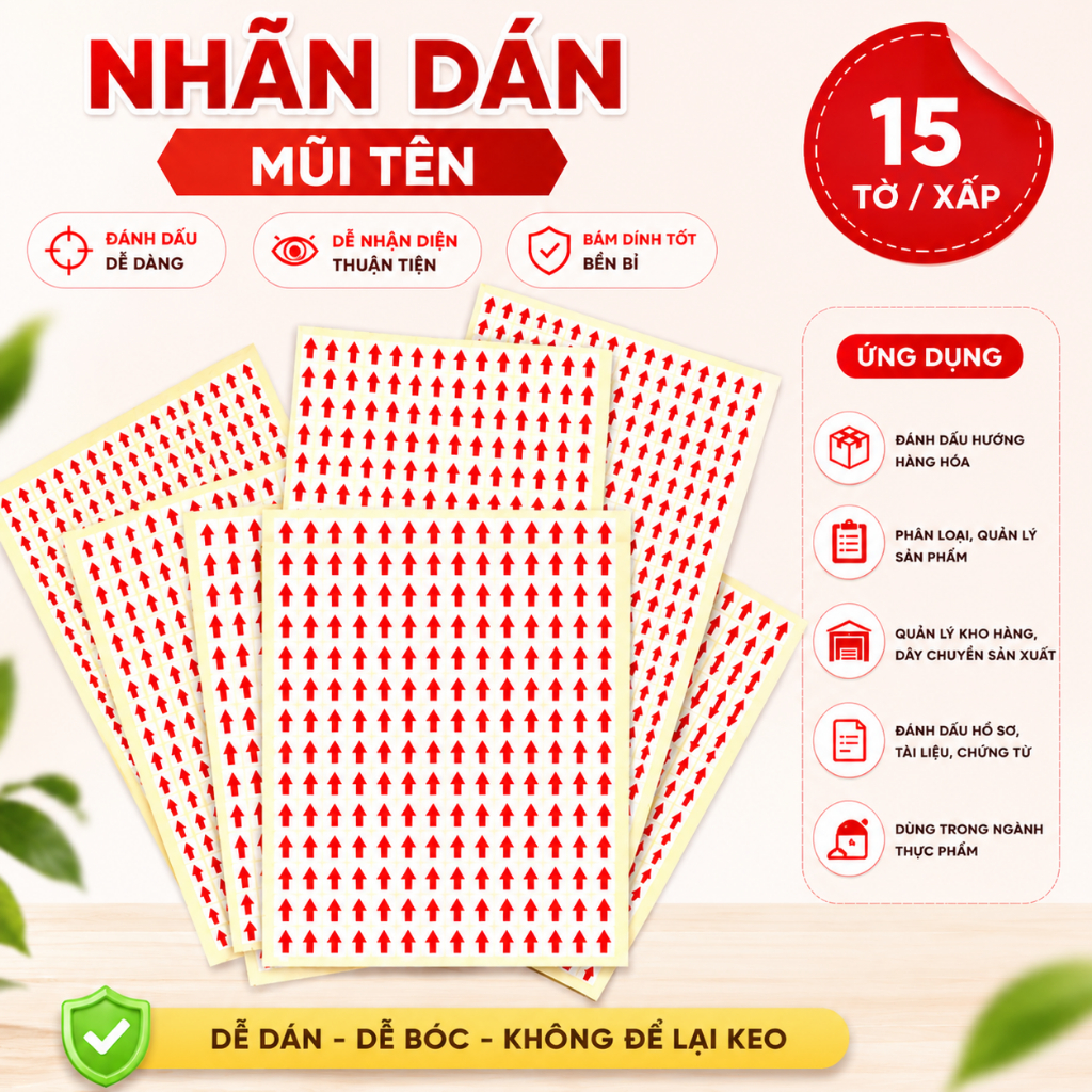 [15 TỜ] Nhãn Dán Mũi Tên - Tem Đánh Dấu Vị Trí, Phân Loại Hàng Hóa, Hồ Sơ Tài Liệu, Kho Hàng