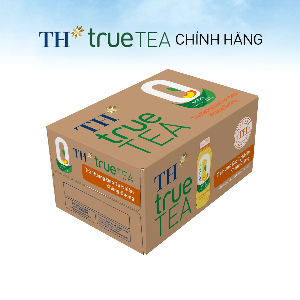 Thùng 24 chai Trà xanh tự nhiên Không Đường Hương Đào TH true TEA 350 ml