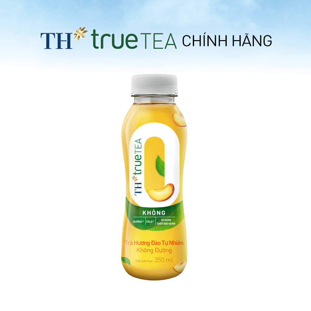 Thùng 24 chai Trà xanh tự nhiên Không Đường Hương Đào TH true TEA 350 ml