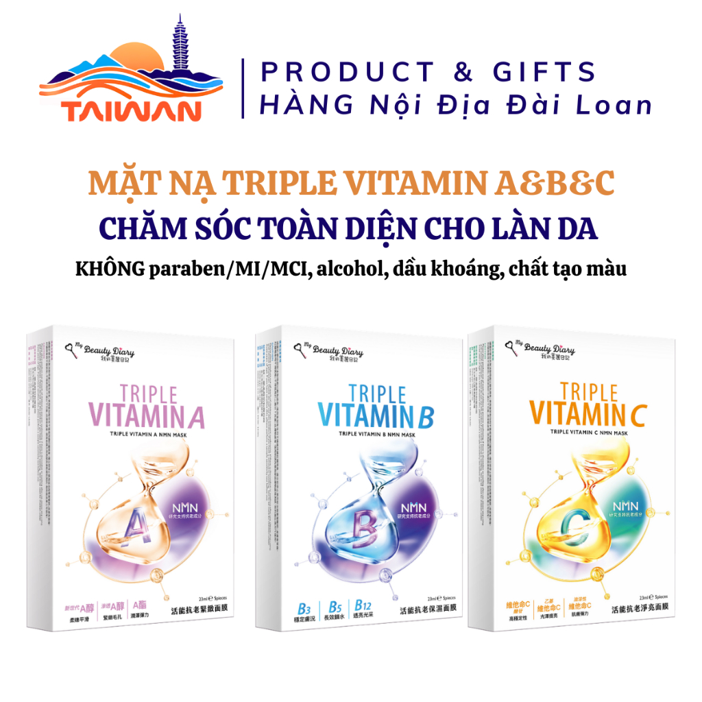 My Beauty Diary Triple Vitamin A & B NMN Mask 5 Miếng/Hộp | Dưỡng Ẩm, Chăm Sóc Da Mềm Mịn