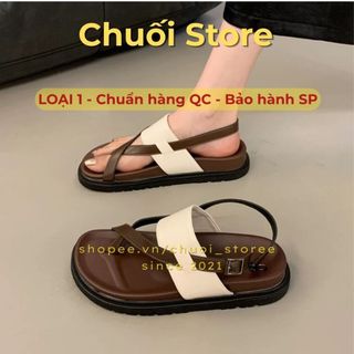 Dép quai hậu nữ da PU tổng hợp dệt vải đế cao su cá tính đơn giản êm ái thoải mái