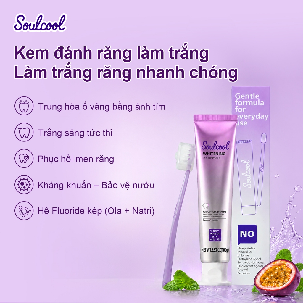 Soulcool Kem đánh răng làm trắng răng – 100g – Làm trắng tự nhiên, chống vi khuẩn, giảm nhạy cảm, kiểm soát hơi thở
