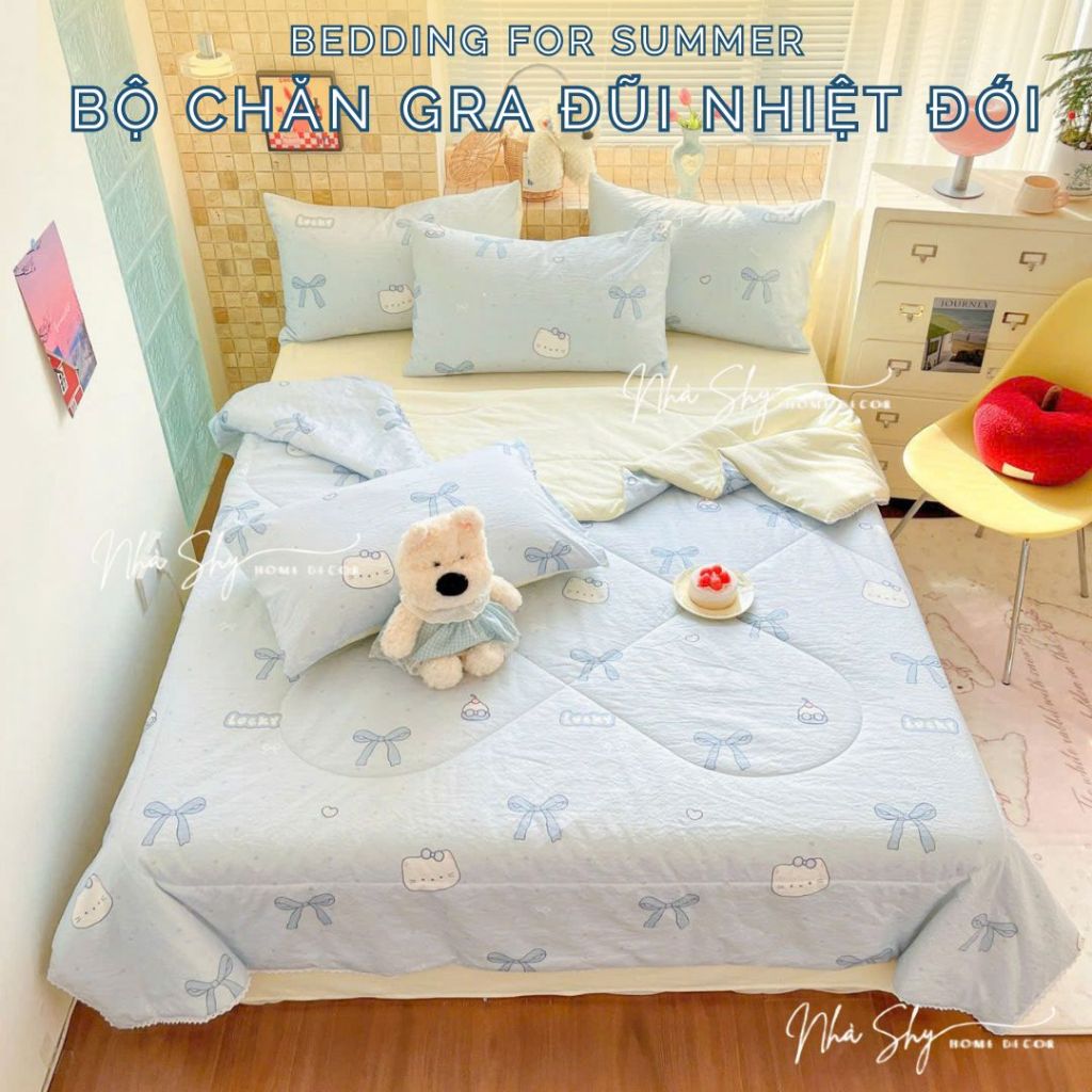 Bộ Chăn Ga Gối Cotton Đũi Nhiệt Đới Animal Chăn Chần Trọn Bộ 4 Món Chất Mát - Nhà Shy Home Decor
