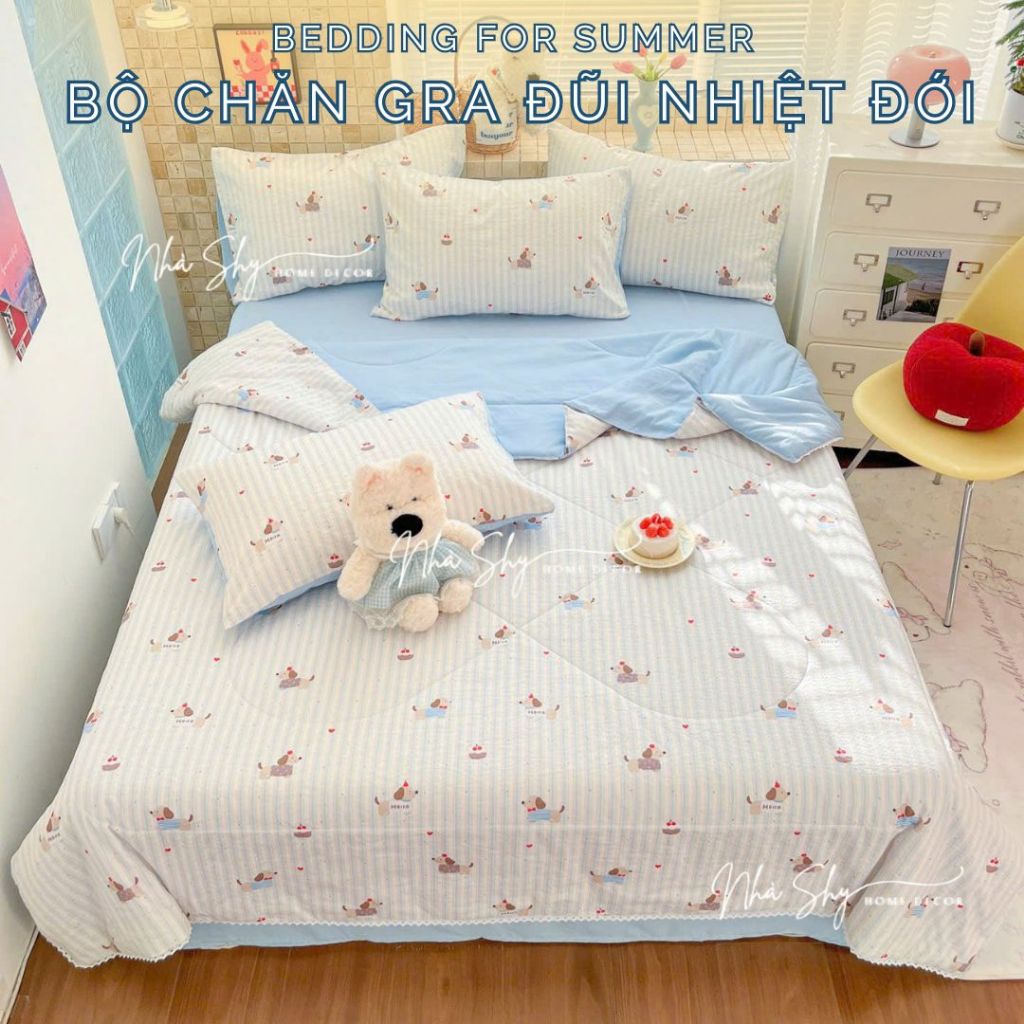 Bộ Chăn Ga Gối Cotton Đũi Nhiệt Đới Animal Chăn Chần Trọn Bộ 4 Món Chất Mát - Nhà Shy Home Decor