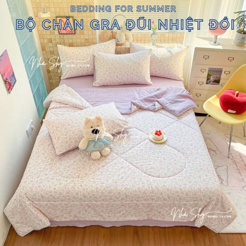 Bộ Chăn Ga Gối Cotton Đũi Nhiệt Đới Animal Chăn Chần Trọn Bộ 4 Món Chất Mát - Nhà Shy Home Decor