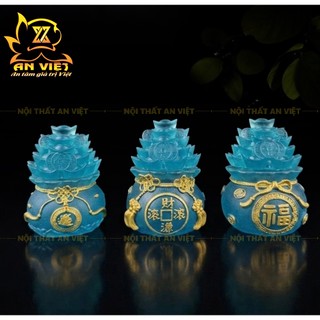 Bộ 3 Hũ Đựng Muối Gạo Nước Lưu Ly Mờ - Bộ Đại Bi - Cao 7,5cm - Màu Xanh Dương