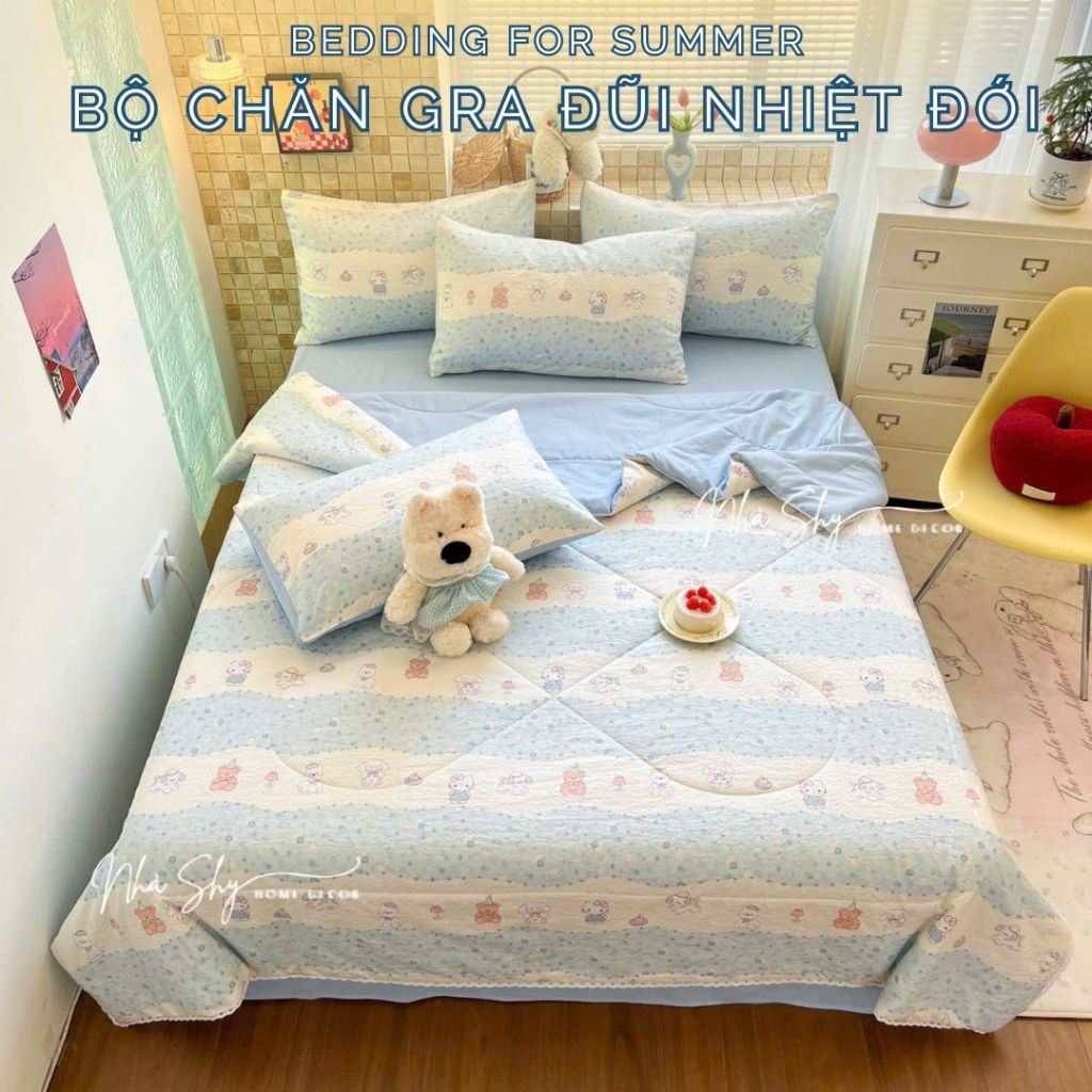 Bộ Chăn Ga Gối Cotton Đũi Nhiệt Đới Animal Chăn Chần Trọn Bộ 4 Món Chất Mát - Nhà Shy Home Decor