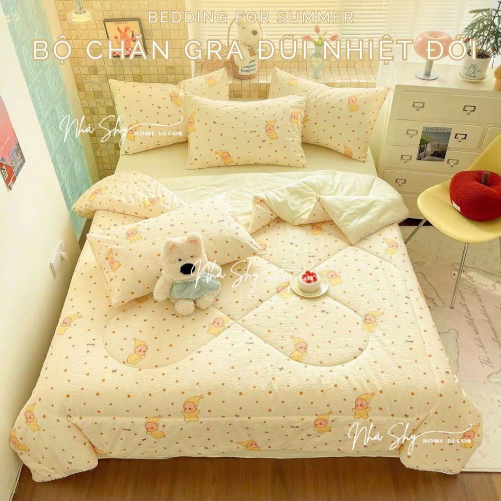Bộ Chăn Ga Gối Cotton Đũi Nhiệt Đới Animal Chăn Chần Trọn Bộ 4 Món Chất Mát - Nhà Shy Home Decor