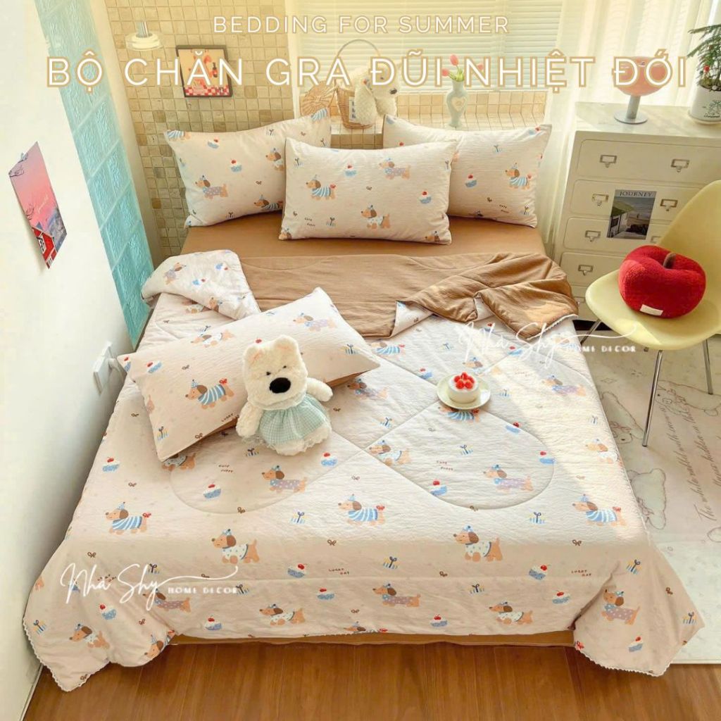 Bộ Chăn Ga Gối Cotton Đũi Nhiệt Đới Animal Chăn Chần Trọn Bộ 4 Món Chất Mát - Nhà Shy Home Decor