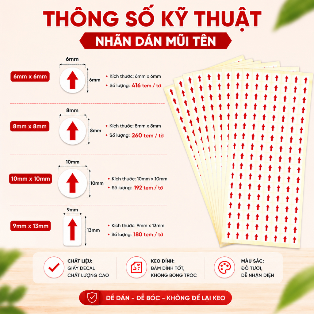 [15 TỜ] Nhãn Dán Mũi Tên - Tem Đánh Dấu Vị Trí, Phân Loại Hàng Hóa, Hồ Sơ Tài Liệu, Kho Hàng
