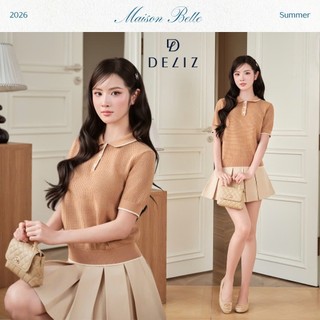 Áo len cổ polo dệt nhiều lỗ thoáng khí mỏng nhẹ phối viền màu basic phù hợp mặc mùa hè DELIZ PL306