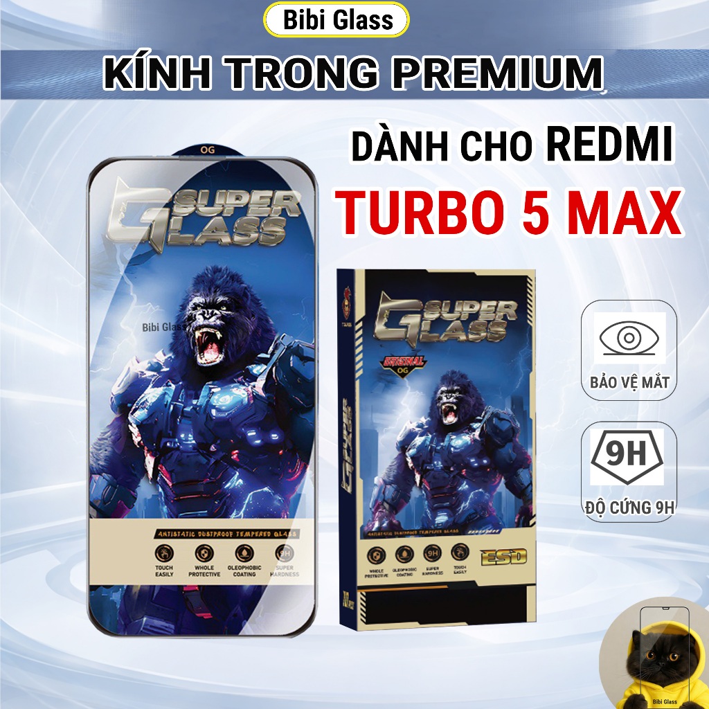 Kính cường lực Redmi turbo 5 max premium trong suốt viền đen Miếng dán bảo vệ màn hình điện thoại