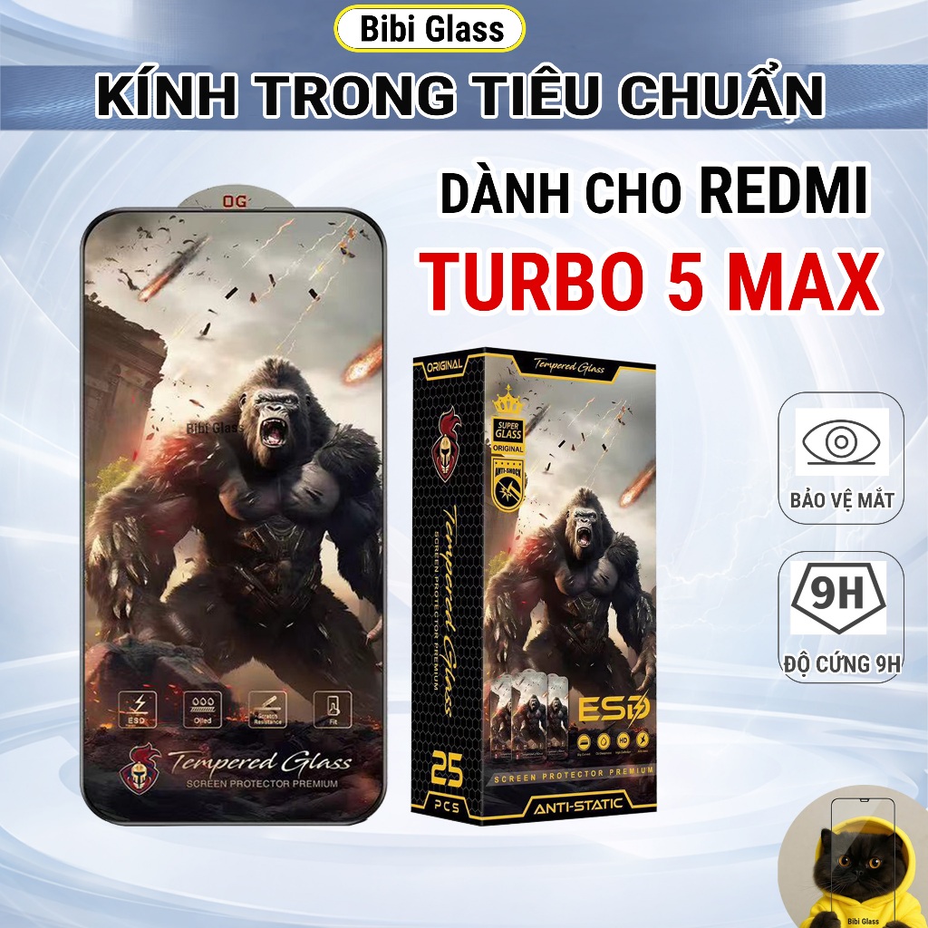 Kính cường lực Redmi turbo 5 max chiến binh trong viền đen Miếng dán bảo vệ màn hình điện thoại