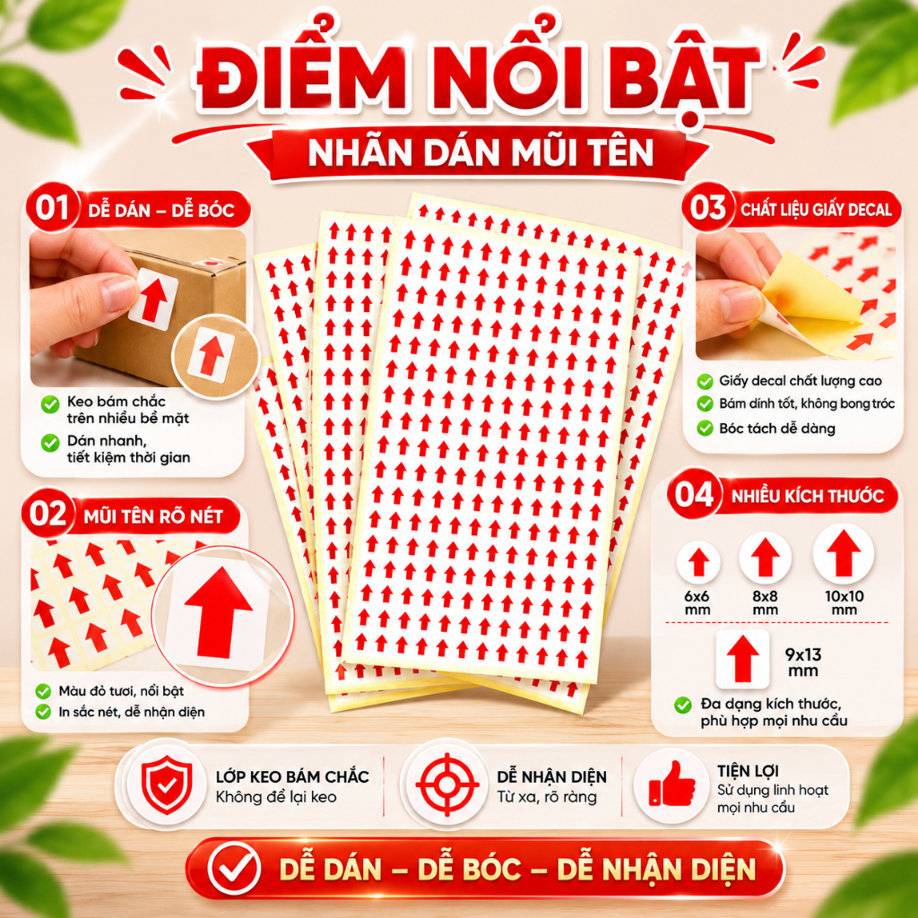 [15 TỜ] Nhãn Dán Mũi Tên - Tem Đánh Dấu Vị Trí, Phân Loại Hàng Hóa, Hồ Sơ Tài Liệu, Kho Hàng