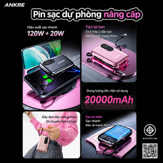 Pin Sạc Dự Phòng ANKRE 20000mAh Sạc Nhanh PD20W, Tích Hợp 2 Dây Type-C & Lightning, Có Màn Hình LED, Sạc Nhiều Thiết Bị,