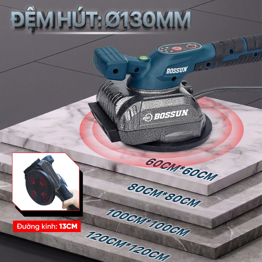 Máy rung gạch lát sàn chạy pin BS BOSSUN BS-RG63PRO Lực hút 90kg, Điều chỉnh tốc độ linh hoạt