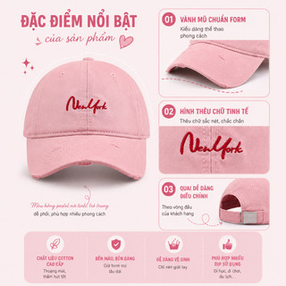 Mũ Lưỡi Trai Nam Nữ New York Form Cứng Vintage, Nón Baseball Cotton Cao Cấp Thêu Chữ, Unisex Phong Cách Hàn Quốc