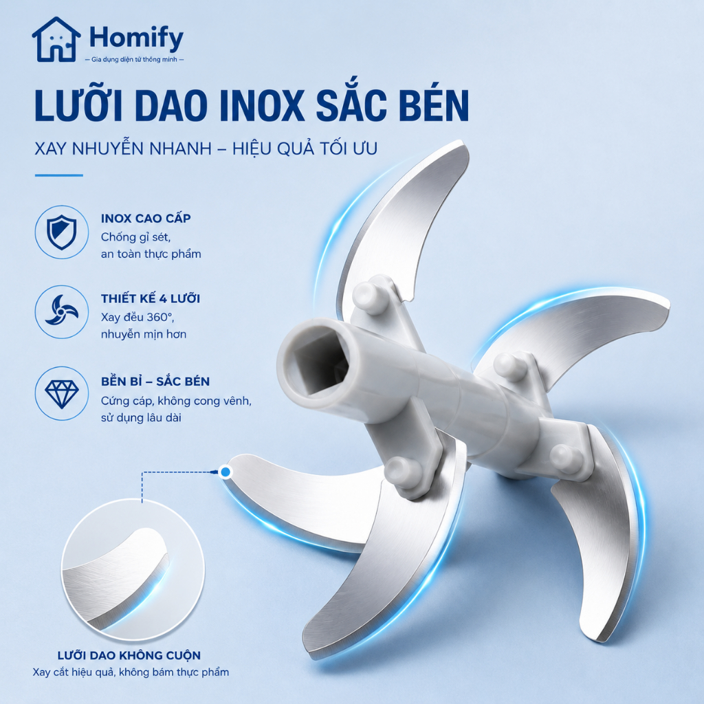 Dụng Cụ Xay Tỏi Ớt Homify 5 Lưỡi Inox Cao Cấp – Máy Xay Cầm Tay Mini Đa Năng Tiện Lợi