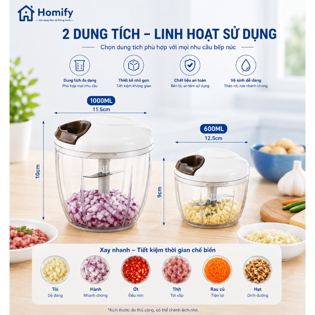 Dụng Cụ Xay Tỏi Ớt Homify 5 Lưỡi Inox Cao Cấp – Máy Xay Cầm Tay Mini Đa Năng Tiện Lợi