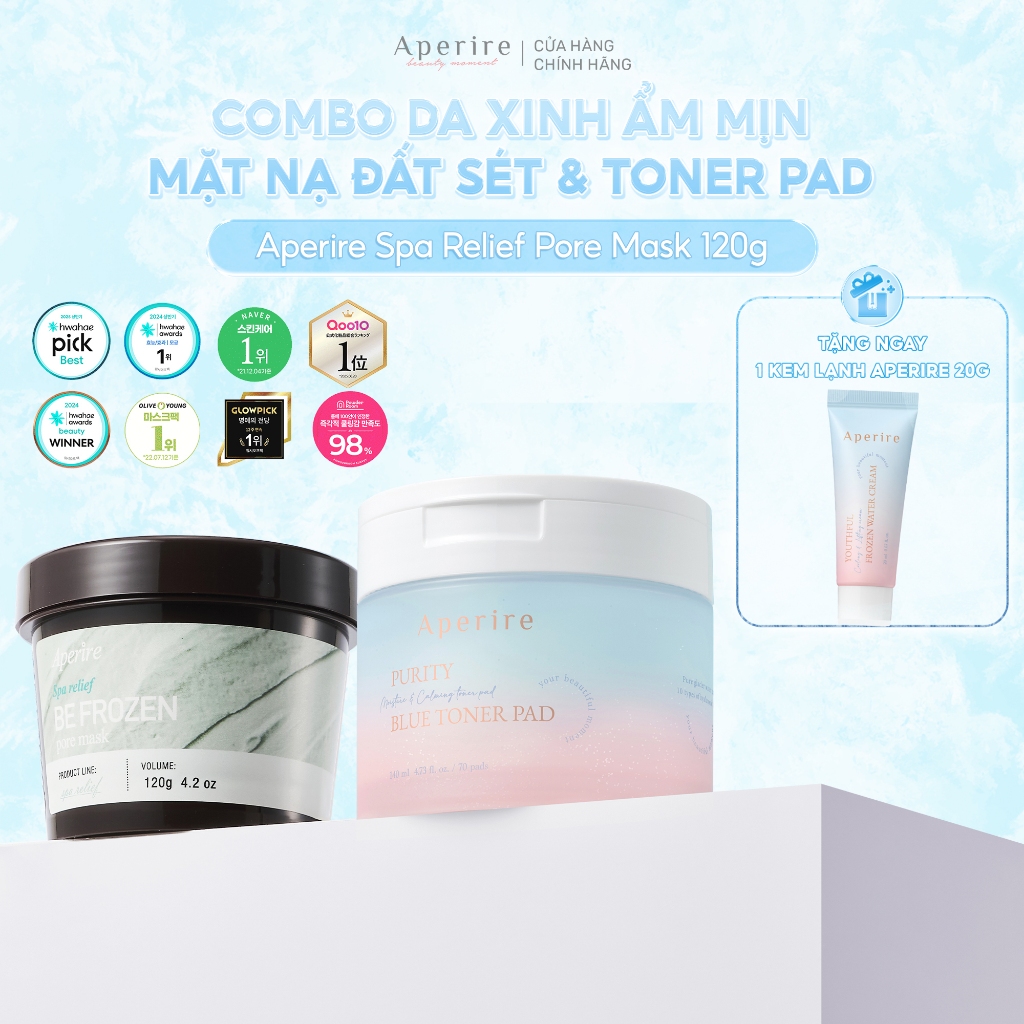 Bộ Đôi Mặt Nạ Đất Sét Băng Lạnh Và Toner Pad Tinh Khiết Aperire Cấp Ẩm, Giữ Ẩm, Làm Mịn Da