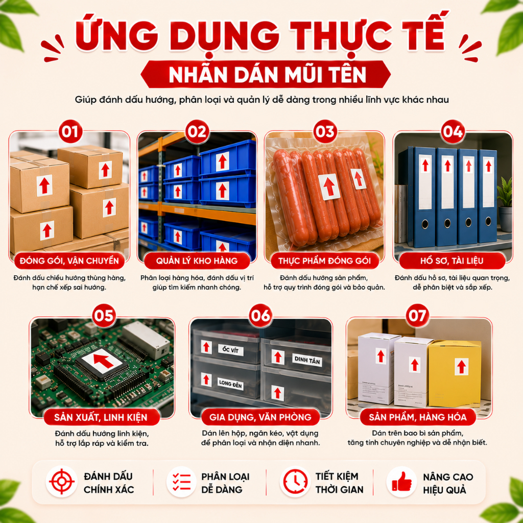 [15 TỜ] Nhãn Dán Mũi Tên - Tem Đánh Dấu Vị Trí, Phân Loại Hàng Hóa, Hồ Sơ Tài Liệu, Kho Hàng