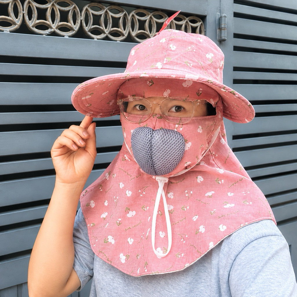 Nón Mũ Chống Nắng Vành To Dây Rút Thông Hơi Vải Mềm, Miếng Dán/Dây Kéo