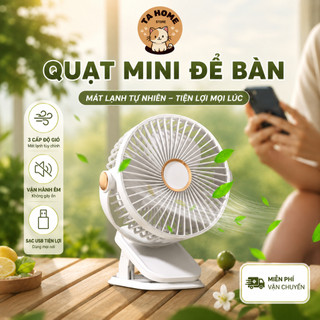 🔥 Quạt Tích Điện Kẹp Bàn Kẹp Xe Đẩy 5 Cấp Độ Gió Có Đèn LED Sạc USB Dùng Liên Tục Nhiều Giờ