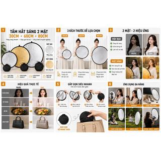 Tấm Hắt Sáng 2 Mặt 30Cm 60Cm 80Cm | Bảng Phản Quang Reflector Gấp Gọn Chụp Ảnh Makeup Quay Video