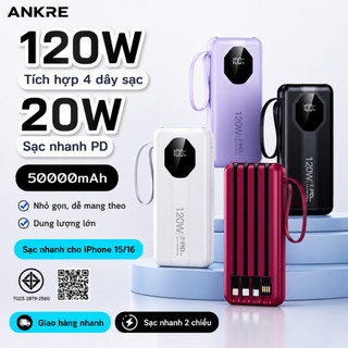 Sạc Dự Phòng ANKRE 50000mAh Sạc Nhanh 120W/PD20W, Tích Hợp 4 Dây, Màn Hình LED, Sạc Đồng Thời 6 Thiết Bị