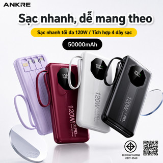Sạc Dự Phòng ANKRE 50000mAh Sạc Nhanh 120W/PD20W, Tích Hợp 4 Dây, Màn Hình LED, Sạc Đồng Thời 6 Thiết Bị