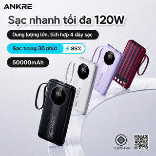 Sạc Dự Phòng ANKRE 50000mAh Sạc Nhanh 120W/PD20W, Tích Hợp 4 Dây, Màn Hình LED, Sạc Đồng Thời 6 Thiết Bị
