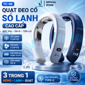 Quạt Đeo Cổ Mini TC06, Quạt Treo Cổ, Quạt Tích Điện Đeo Cổ Không Cánh Thông Minh Chườm Nóng Lạnh Cao Cấp Pin Sạc 6000mAh