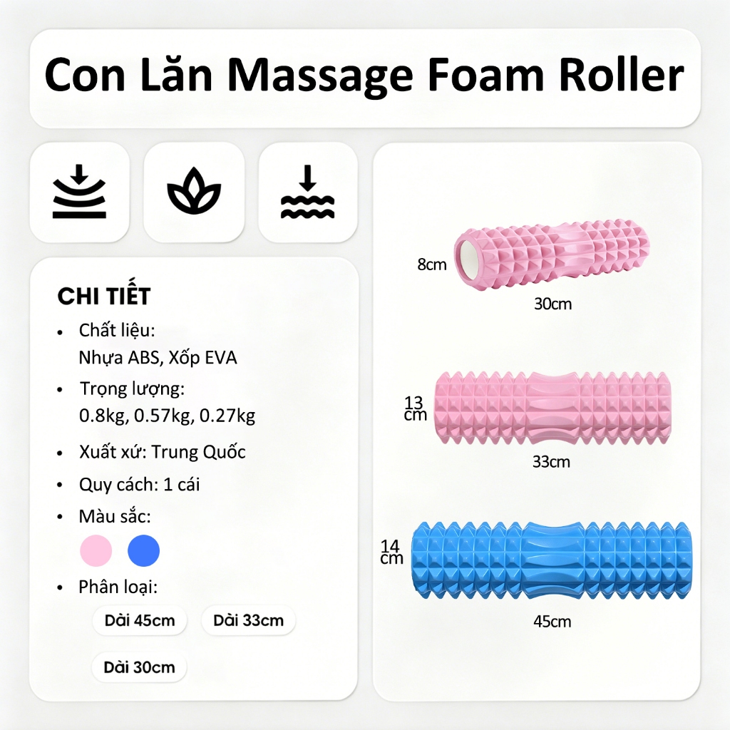 Con Lăn Yoga Foam Roller，Yoga Massage Con Lăn，Massage cơ thể，Giãn cơ，Massage Giãn Cơ Sau Tập Tại Nhà