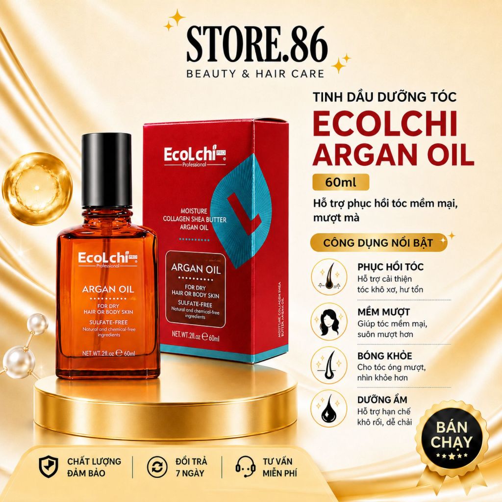 Tinh Dầu Dưỡng Tóc Argan Oil Ecolchi 60ml | Dưỡng Tóc Mềm Mượt, Bóng Khỏe & Dễ Chải