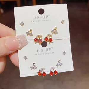 V.I.T Accessories | Set bông tai cherry đỏ đính đá 6 chiếc (2 màu)
